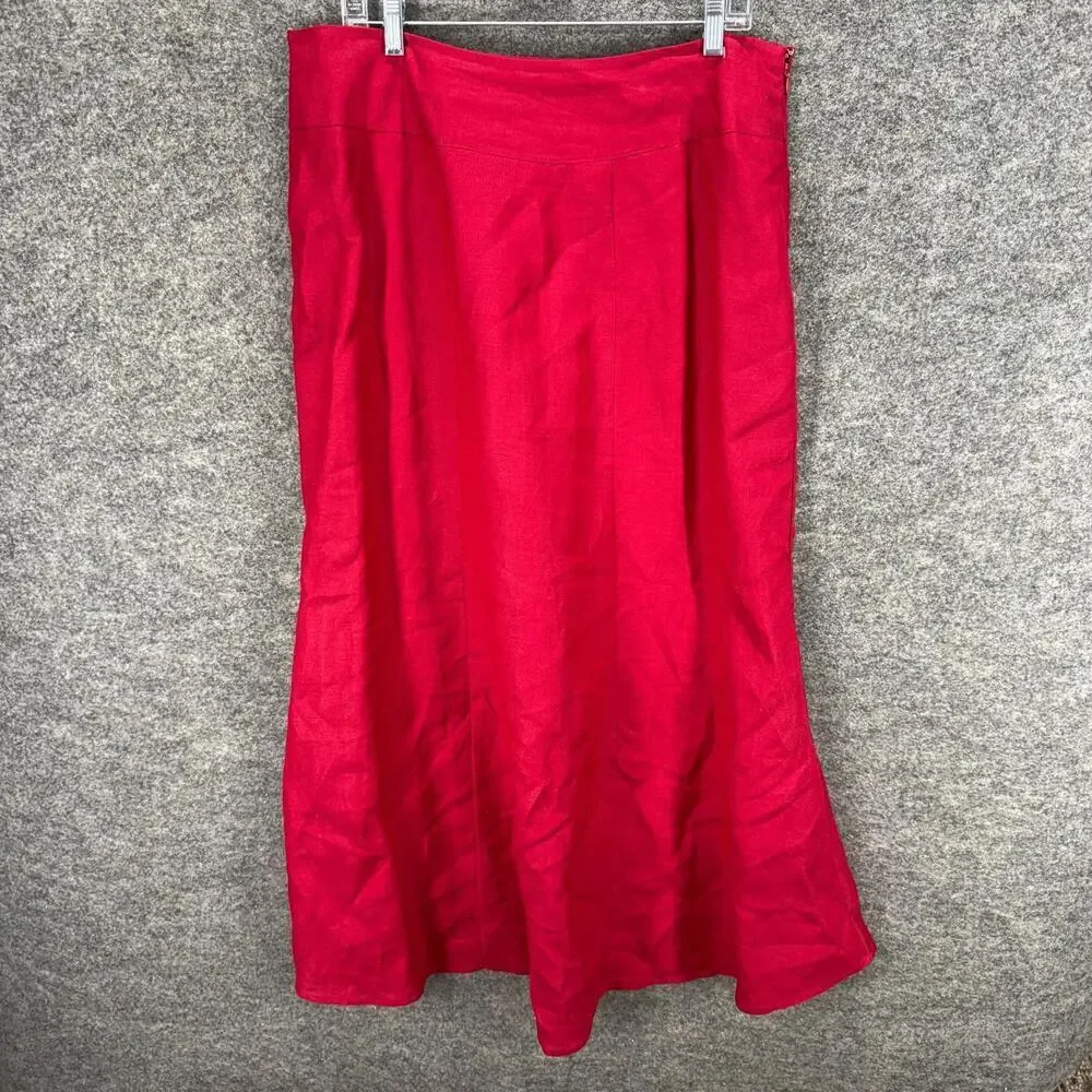 Ashley Stewart Skirt Women 1X Plus Red A-Line Midi Zipper Mid Rise Linen Lined